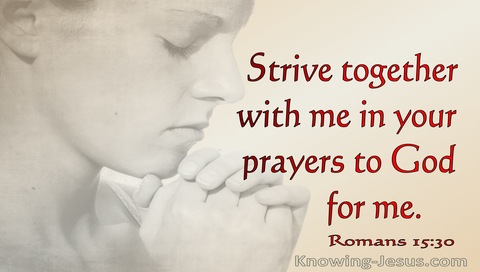 Romans 15:30 Strive With Me In Prayer To God (red)